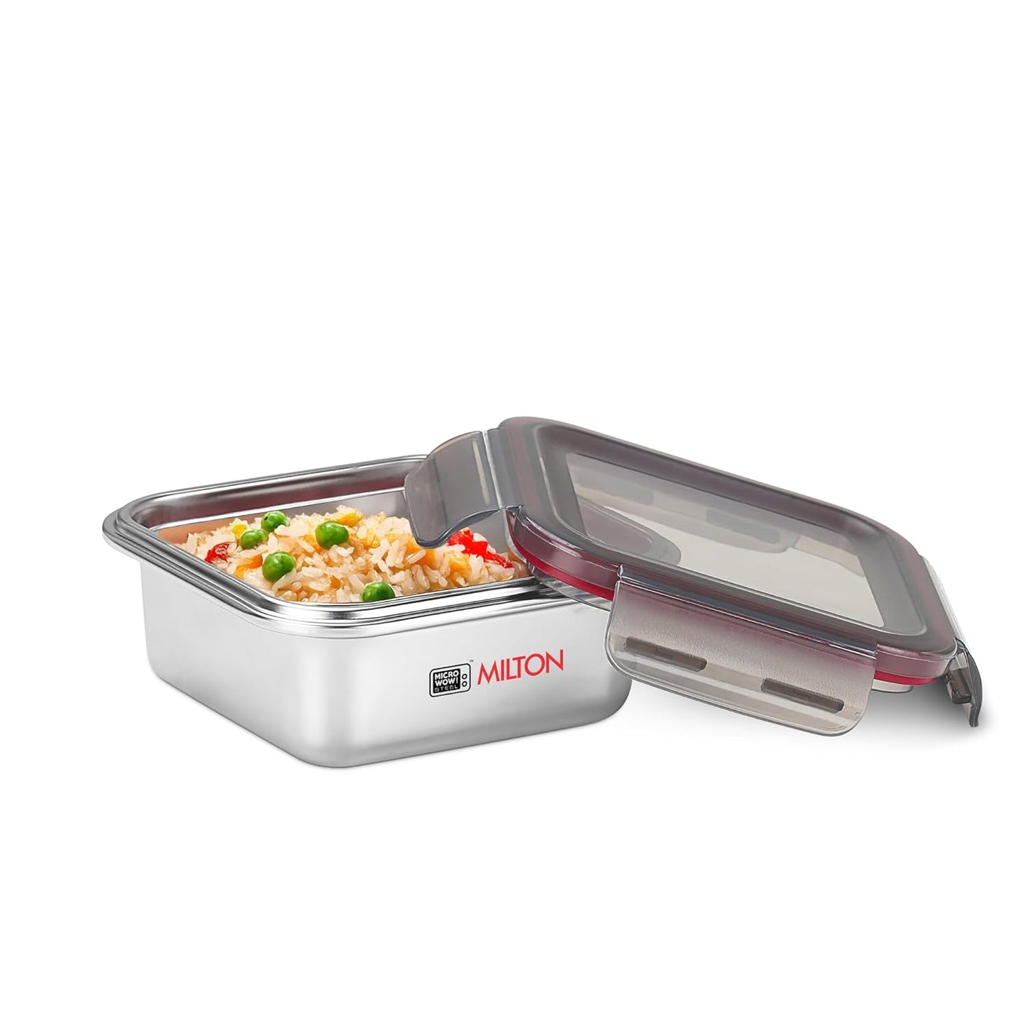 MILTON Modulo Steel Square 850 Container with lock lid|Airtight & Leakproof|Microwave & Oven safe| Light Weight | School, Office or Picnic use, 800 ml, Silver