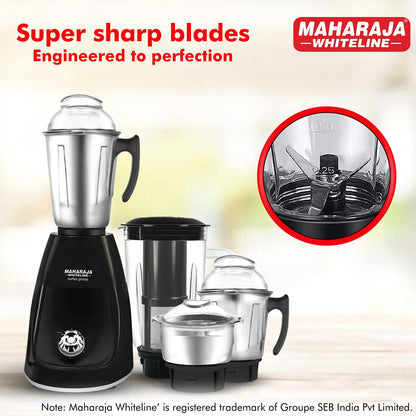 Maharaja Whiteline Turbo Prime Elite 750W Elite Mixer Grinder, Black