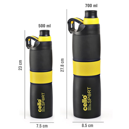 Cello Force Vacuum Insulated Flask | Hot and Cold Water Bottle with Anti-Slip Grip | Double Walled Sports Bottle for Travel, Home, Office, School | 700ml, Yellow