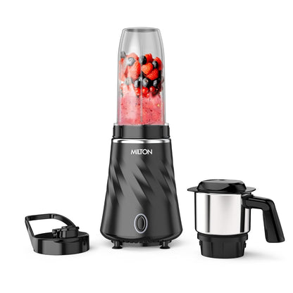 Milton Appliances Miniq Mini Mixer Grinder Blender Smoothie Maker, ISI Certified, Over Load Protector, HTLV 350W Motor, SS Jar,Rust Resistant, Anti Skid Feet,Masala Grinder,Chutney Blender, Black