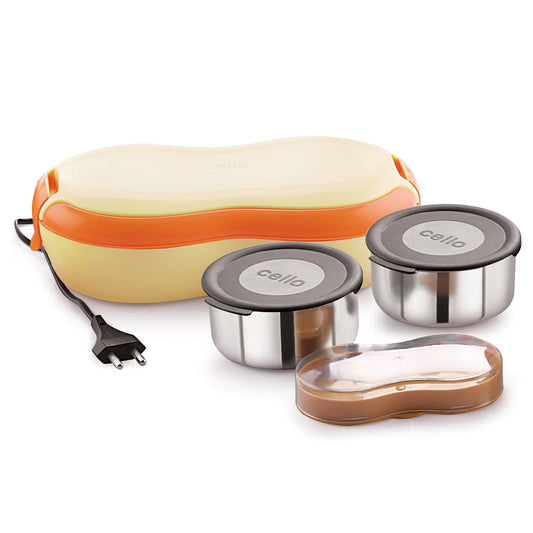 CELLO Atom Electric Lunch Box with 2 Containers (Assorted Colours)