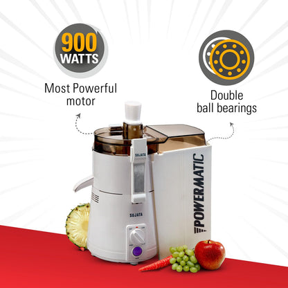 Sujata Powermatic 900 Watts Juicer | 22000 Rotations Per Min | 90 Minutes Continuous Running | Without Jar