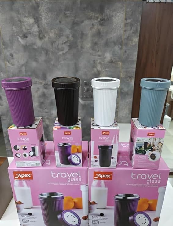 APEX Travel Glass Tumbler, 500 ml, Stainless Steel Inner, Multicolour 1pcs