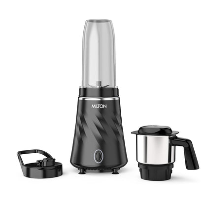 Milton Appliances Miniq Mini Mixer Grinder Blender Smoothie Maker, ISI Certified, Over Load Protector, HTLV 350W Motor, SS Jar,Rust Resistant, Anti Skid Feet,Masala Grinder,Chutney Blender, Black
