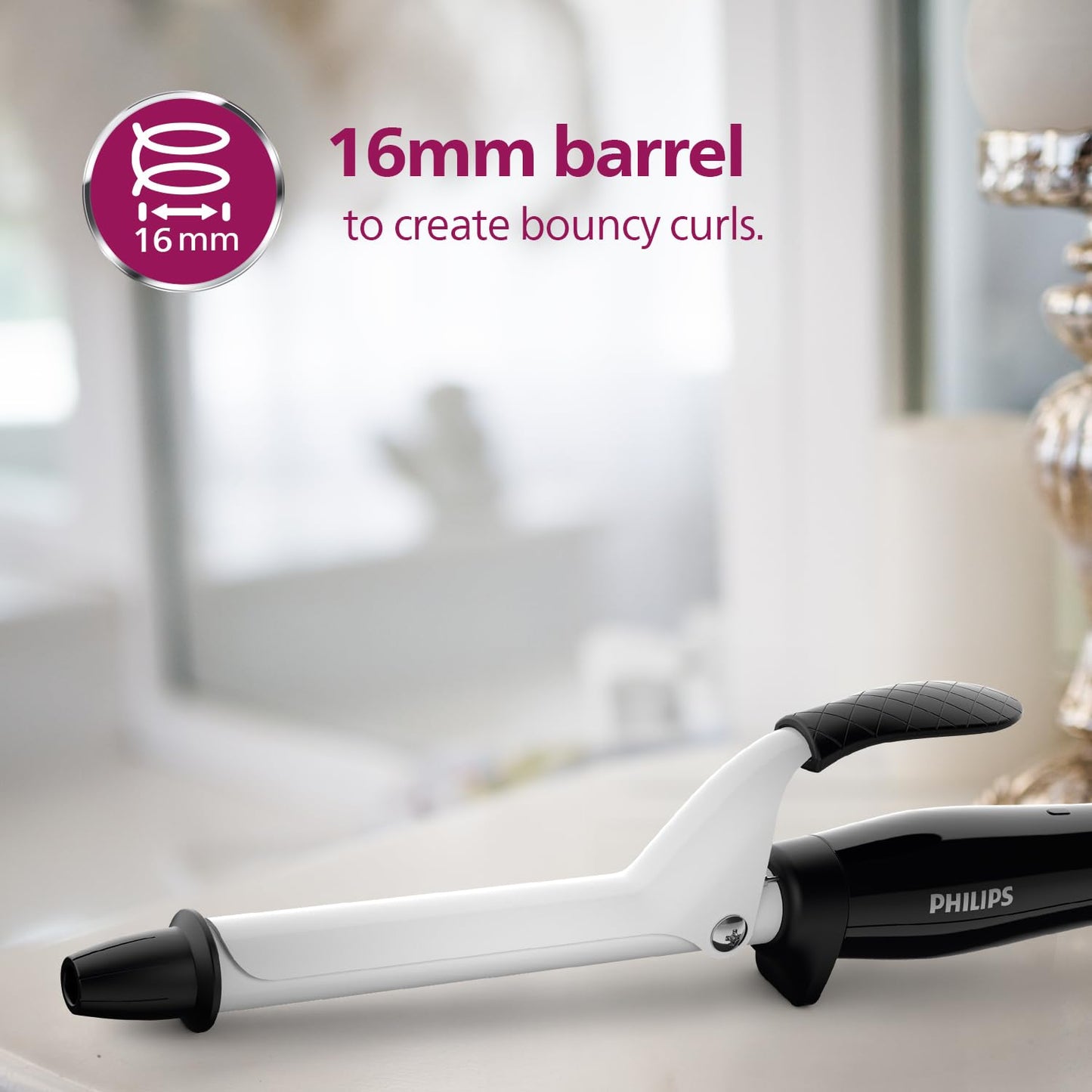 Philips Hair Curler with 16MM Barrel | Ceramic Coated Barrel for Long-Lasting Bouncy Looking Curls | Fast Heat Up | BHB862/00, Black