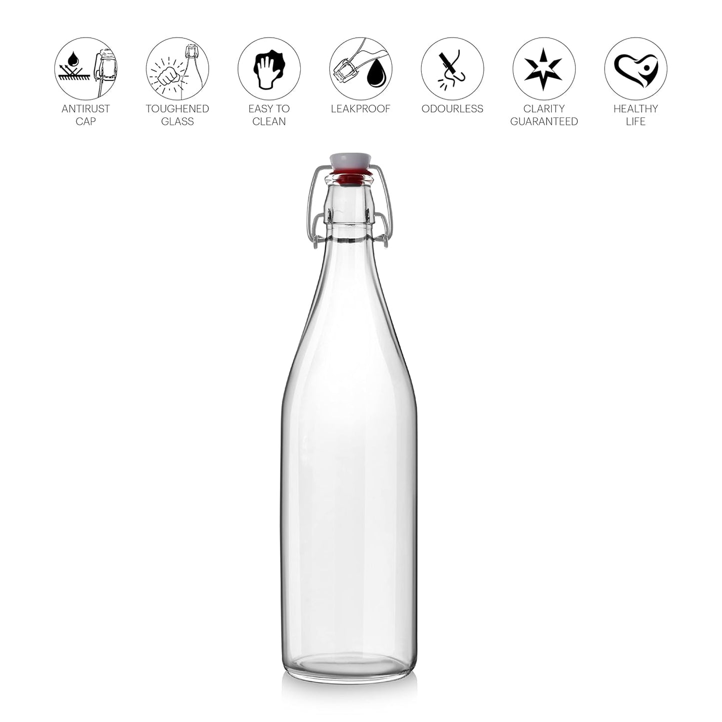 CELLO Aquaria Glass Water Bottle | Freezer Safe & Leakproof Flip Cap | Stylish & Unique Design | Durable & Scratch Proof | 1000ml, Clear