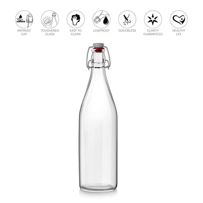 CELLO Aquaria Glass Water Bottle | Freezer Safe & Leakproof Flip Cap | Stylish & Unique Design | Durable & Scratch Proof | 1000ml, Clear