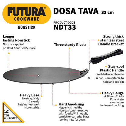 Hawkins Futura Nonstick Dosa Tava, Diameter 33 cm, Thickness 4.88 mm (NDT33)