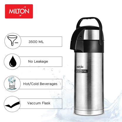 Milton Beverage Dispenser 3500 Stainless Steel for Serving Tea and Coffee, 3.58 Litre, Silver