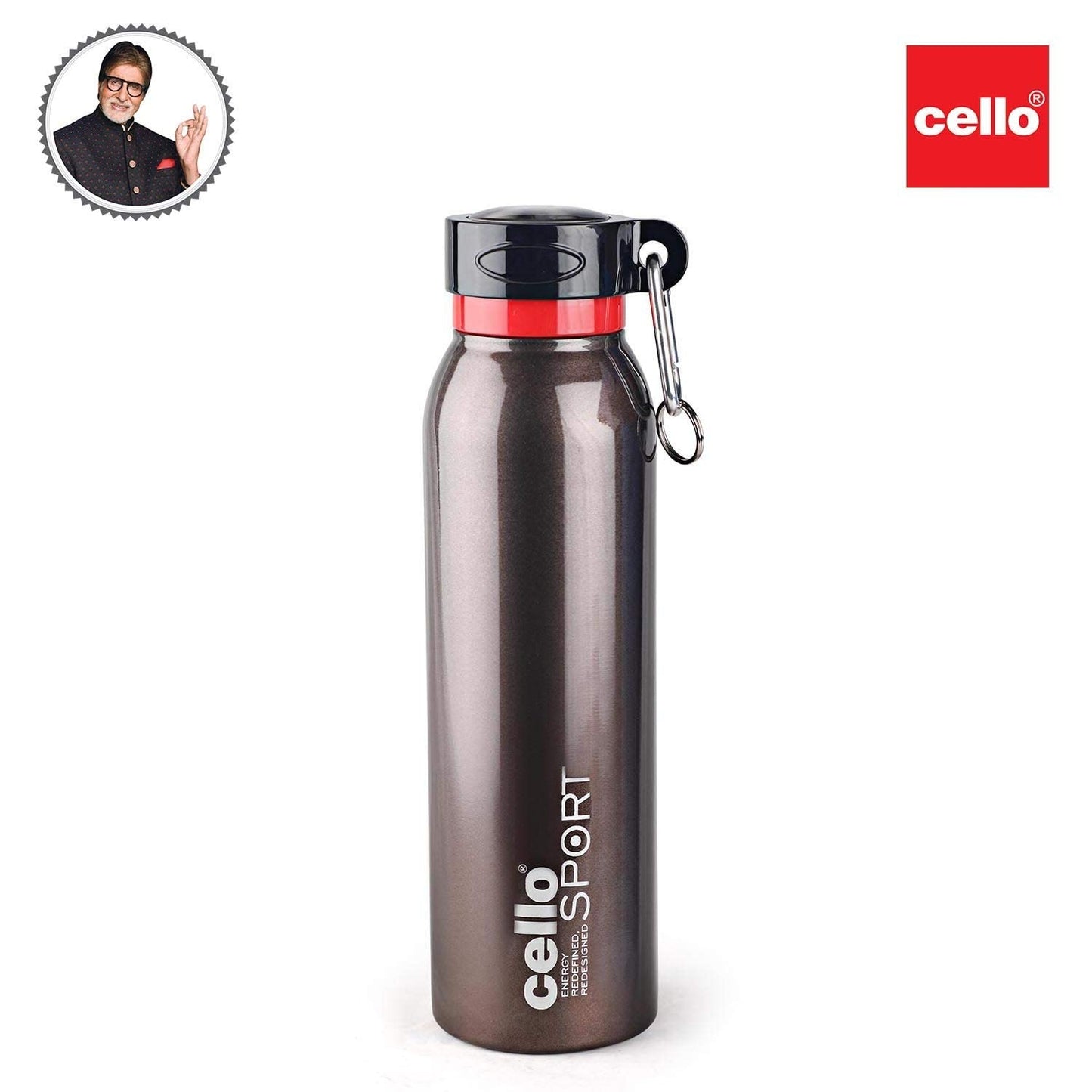 Cello Beatle Stainless Steel Vacuum Insulated Bottle, Brown, 1000ml |Hot & Cold Water Bottle with Screw top Lid | Double Walled Water Bottle for Sports, Gym, Outdoor, Travel