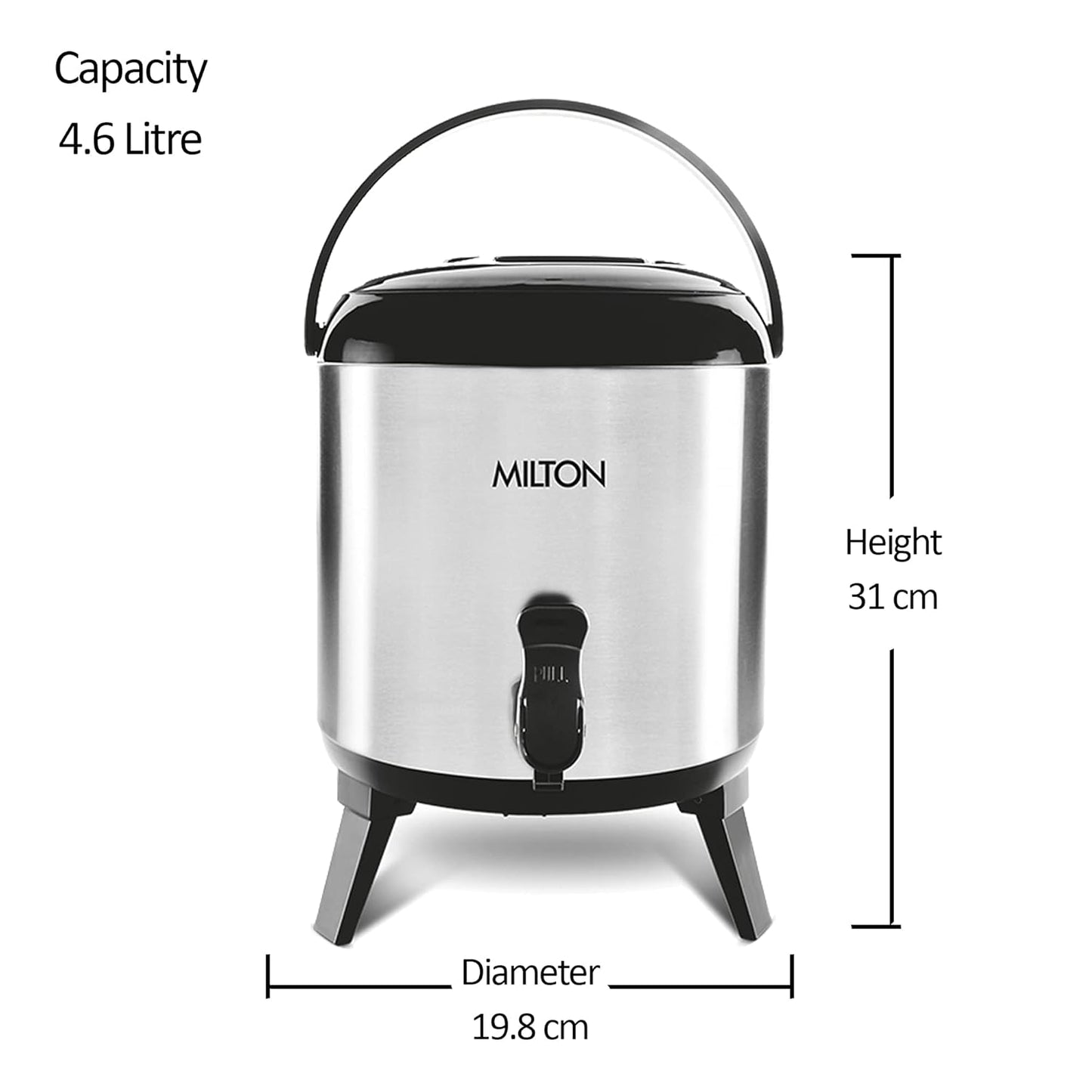 Milton Stellar 5 Thermosteel Water Jug, 4.6 litres, Silver | PU Insulated | Hot & Cold | Sturdy Base | Hygienic | Odour Free