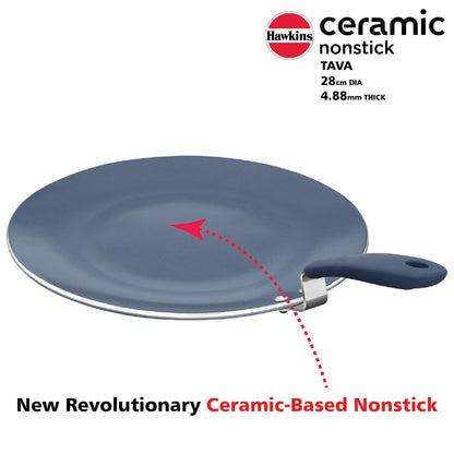 Hawkins Ceramic Nonstick Tava, 28 cm Diameter, Induction Paratha Tawa, Granite Griddle (ICT28)