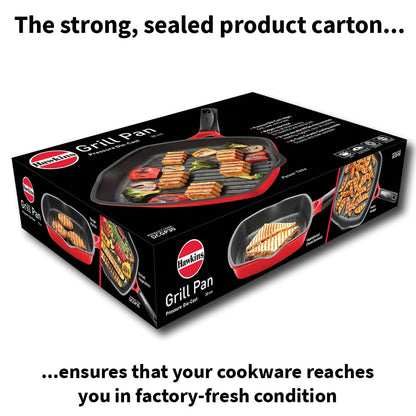 Hawkins 30 cm Grill Pan, Non Stick Die Cast Grilling Pan, Square Grill Pan for Gas Stove, Ceramic Coated Pan, Roast Pan, Red (DCGP30)