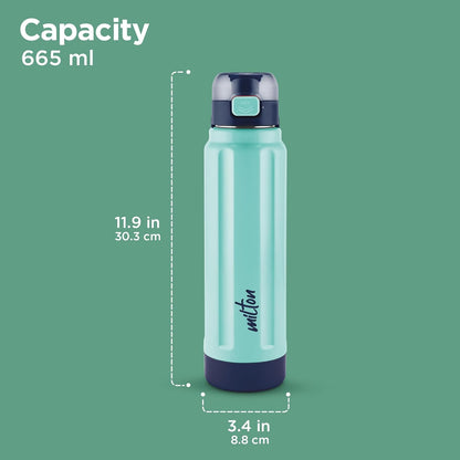 Milton Taurus 900 Steel Thermoware, Inner Stainless Steel, Cold PU Insulated, Leak Proof Water Bottle for School Kids, Office, Gym, Easy to Carry Handle, 665 ml, Light Blue