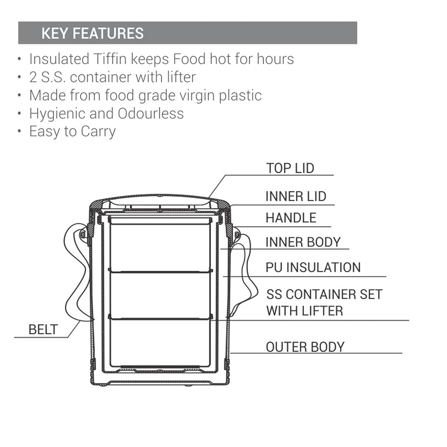 Milton New Econa 3 Stainless Steel Tiffin Box, Set of 3, Ivory