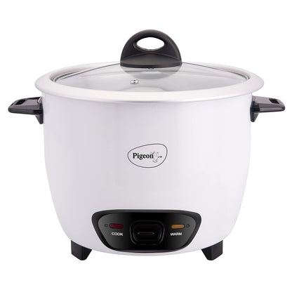 Pigeon by Stovekraft Joy Rice Cooker with Single pot, 1 litres. (White) | Toughened Glass Lid | 400 Watts | Aluminium Cooking Pot | Measuring Cup| Spatula | Energy Efficient Cooking