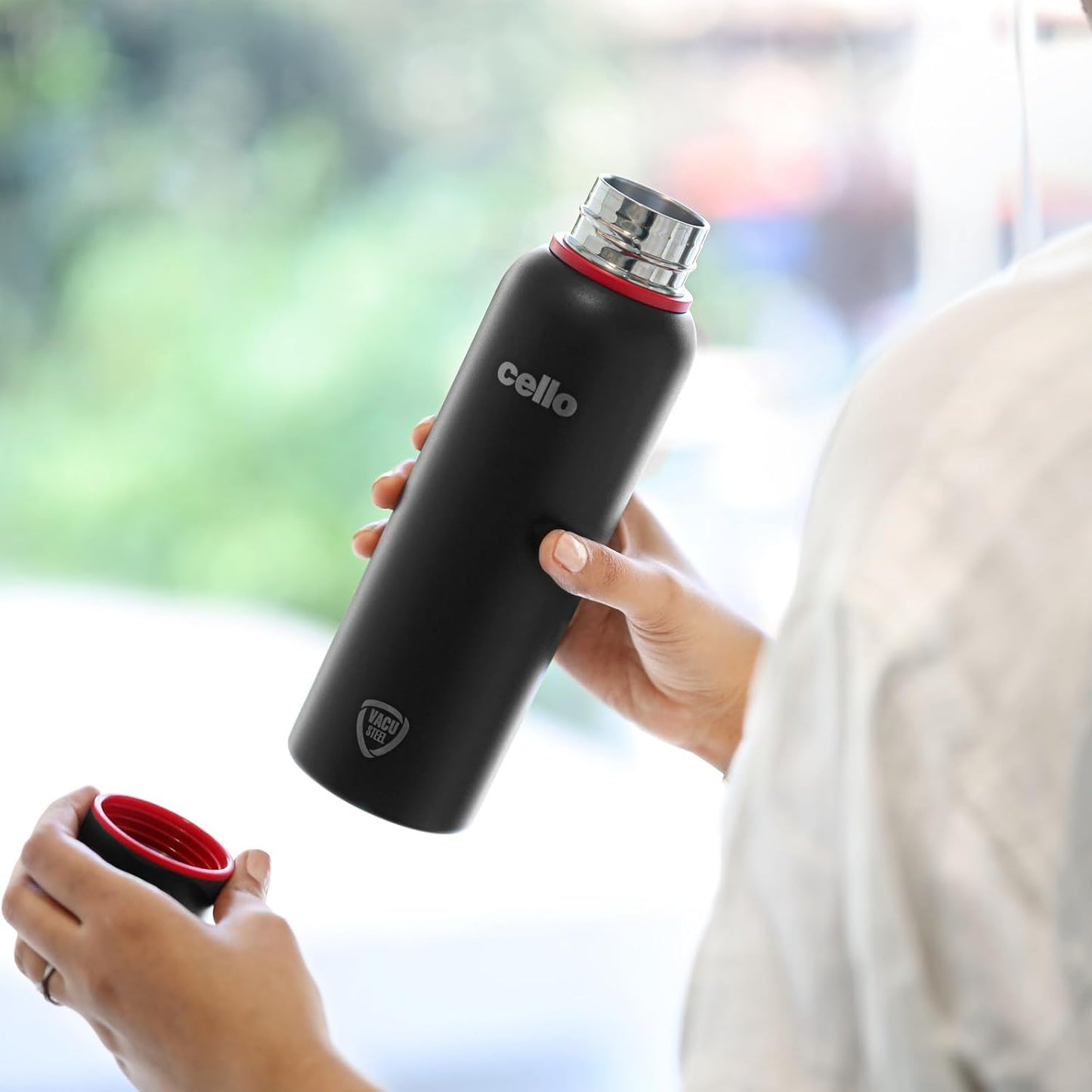 Cello Duro Kent Thermosteel Flask with DTP Coating, 750ml, Black | 24 Hours Hot and Cold Stainless Steel Bottle | Flask for Tea Coffee | Ideal for Office, Gym, Home, Hiking, Trekking, Travel Bottle