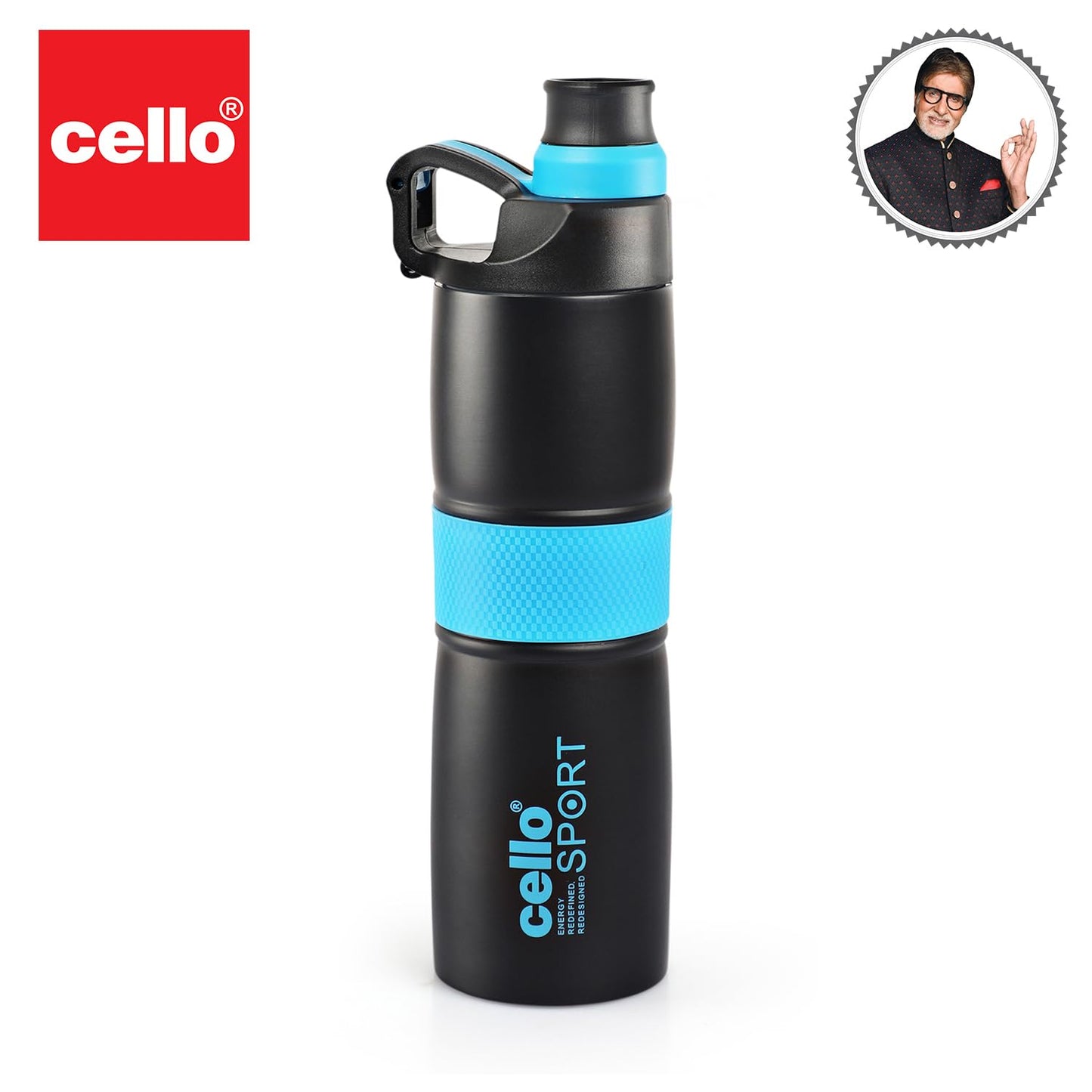 CELLO Metal Force Vacuum Insulated Flask | Hot and Cold Water Bottle with Anti-Slip Grip | Double Walled Sports Bottle for Travel, Home, Office, School, Blue, 700 Milliliters