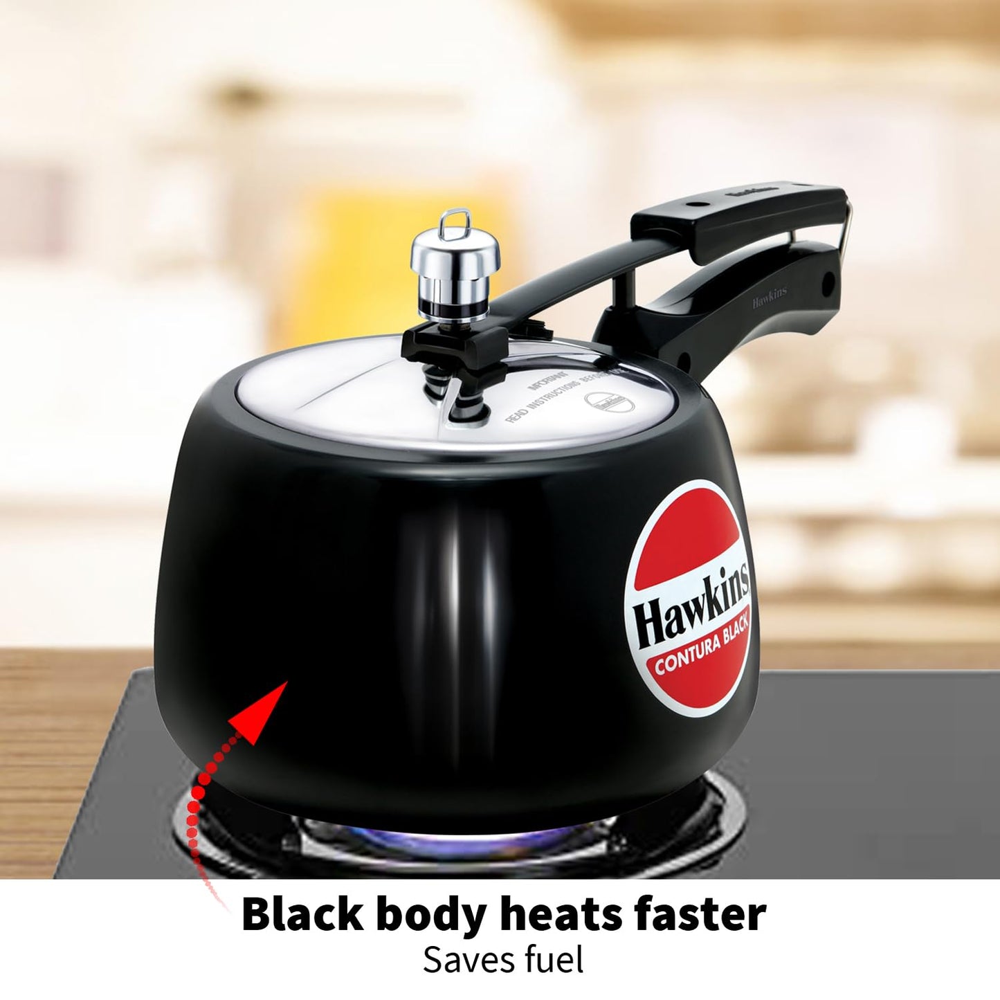 Hawkins 3 Litre Contura Black Pressure Cooker, Hard Anodised Inner Lid Cooker, Handi Cooker, Black (CB30)