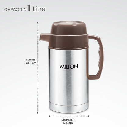 Milton Dura 1000 Stainless Steel Tuff Insulated Jug, 1000 ml, Brown | Leak Proof | Food Grade | PU Insulated | Hot & Cold