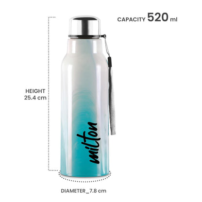 MILTON Steel Marble 600 Leak Proof, Wide Mouth & Easy to Open Insulated Inner Steel Outer Plastic Water Bottle, 520 ml, Aqua Green, School | Office | Travel Bottle