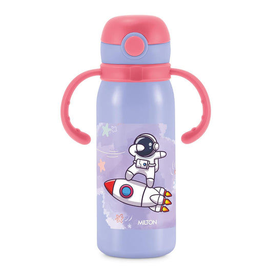 MILTON Fountain 650 Astronaut Stainless Steel Kids Water Bottle, 630 ml, Purple | Single walled | Leak Proof| Easy to Carry | Sipper Bottle | School | Picnic | Travel