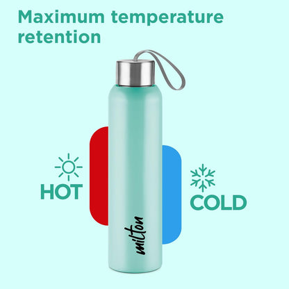 Milton Halo 900 Steel Thermoware, Inner Steel, PU Insulated, Leak Proof Water Bottle for School Kids, Office, Gym, Easy to Carry Strap, 600 ml, Aqua Green