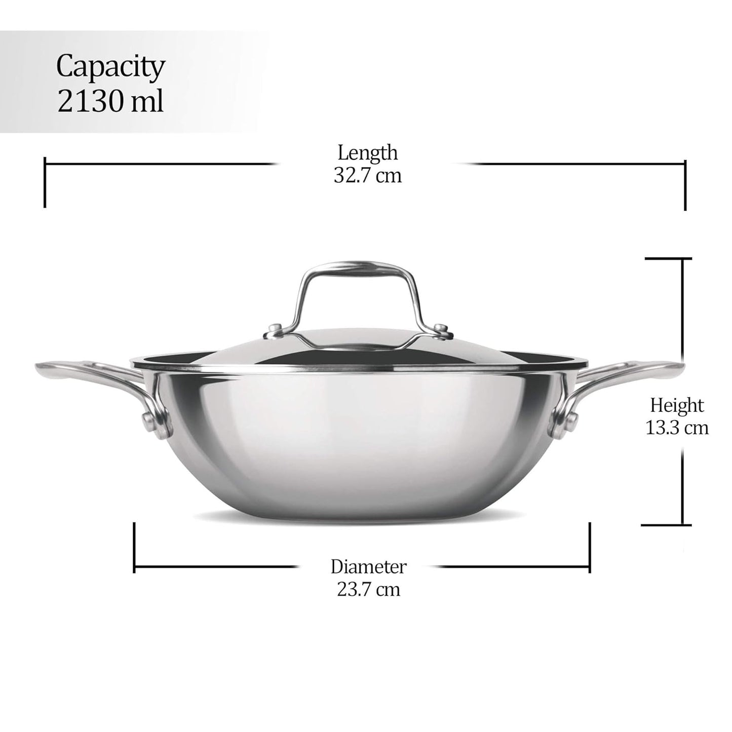 MILTON Pro cook TriPly Stainless Steel 22 cm Kadai with Lid, 2.2 litres, 3 Layer Kadhai for Cooking, Induction Bottom and Gas Stove Ready Cookware, Easy to Clean, 3 Years Warranty