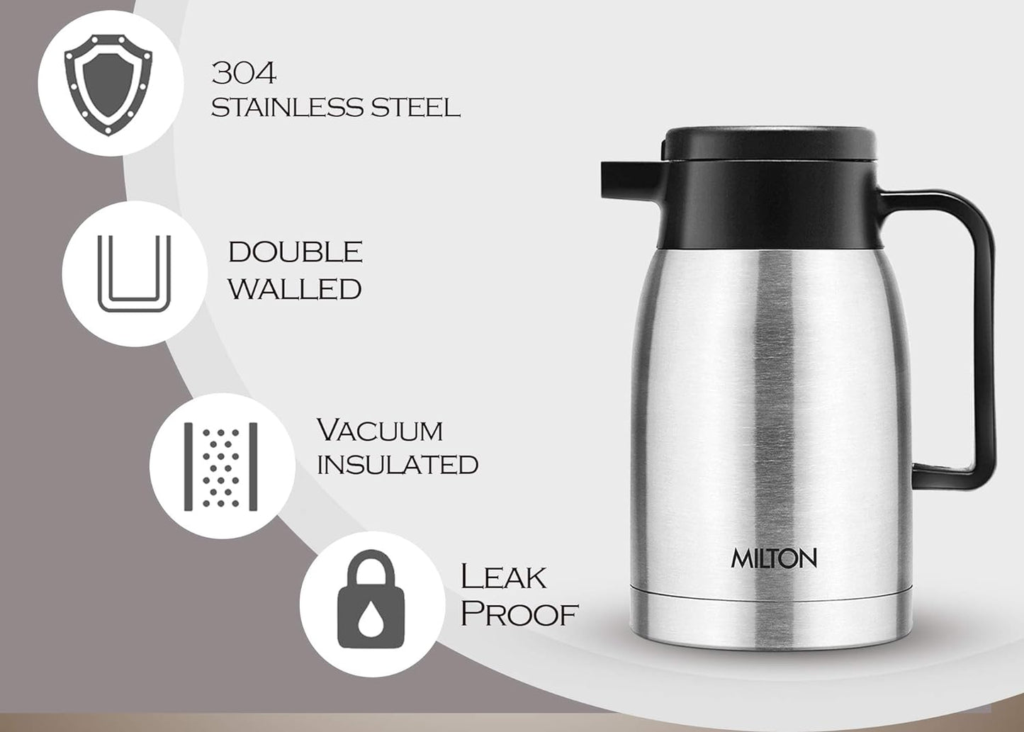 milton omega 500 thermosteel vacuum insulated 24 hours hot or cold carafe, 500 ml, silver | 100% leak proof | easy to carry | ideal for tea | coffee | juice | water