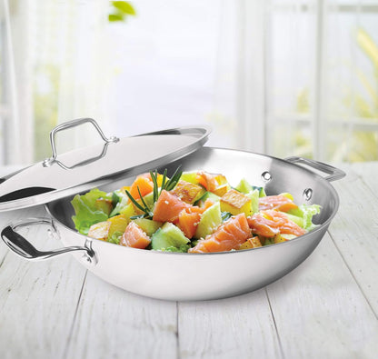 MILTON Pro cook TriPly Stainless Steel 24 cm Kadai with Lid, 2.6 litres, 3 Layer Kadhai for Cooking, Induction Bottom and Gas Stove Ready Cookware, Easy to Clean, 3 Years Warranty