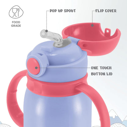 MILTON Fountain 650 Astronaut Stainless Steel Kids Water Bottle, 630 ml, Purple | Single walled | Leak Proof| Easy to Carry | Sipper Bottle | School | Picnic | Travel