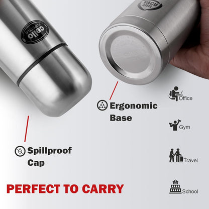 Cello Flipstyle Thermosteel Water Bottle with Jacket 500ml, Silver | 24 Hours Hot and Cold | Double Walled | Vacuum Insulated Flip Lid Flask Bottle | Perfect for Water, Tea, Coffee & Cold Beverages