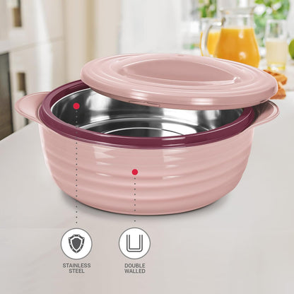 MILTON Aspire 1000 Inner Stainless Steel Casserole, 725 ml, Cherry Pink | Double Walled| PU Insulated | Hot & Cold