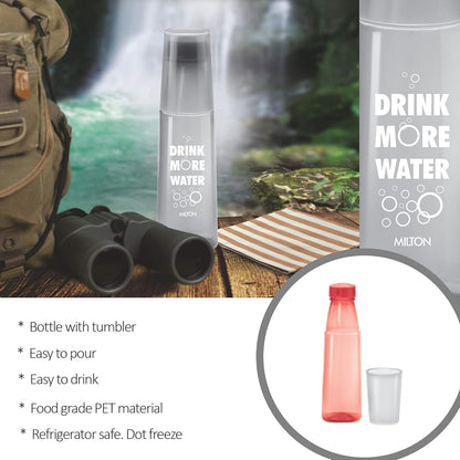 MILTON KIP SIP, Pack of 4 Water Bottles with Drinking Glass Lid, 1 Litre each, Reusable Plastic Fridge Bottle Set, BPA Free and Leak Proof Bottles for Travel, Work, Assorted