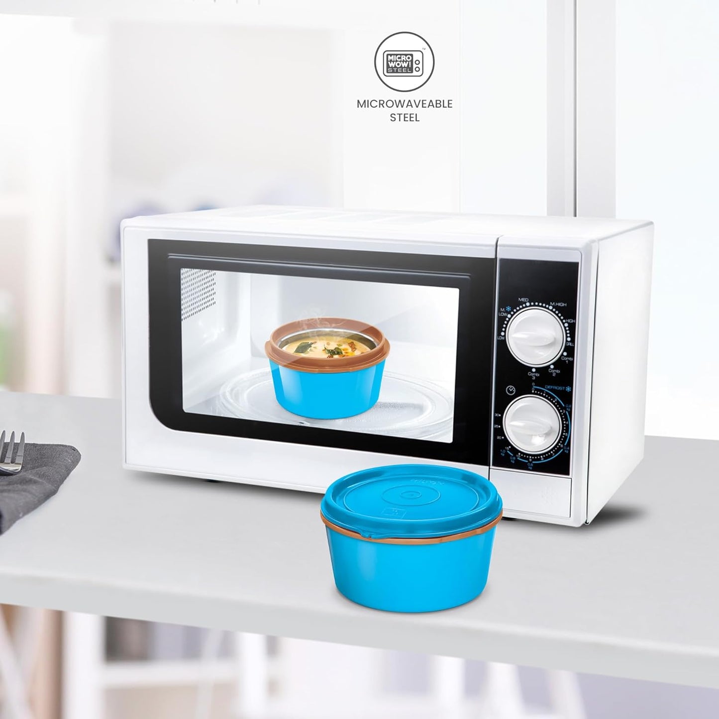 MILTON Flexi 3+1 Lunch Box with Insulated Fabric Jacket, 4 Inner Stainless Steel Containers (180 ml, 320 ml, 320 ml, 450 ml), Microwave Safe & Leak-Proof Tiffin for Office, School, College, Blue