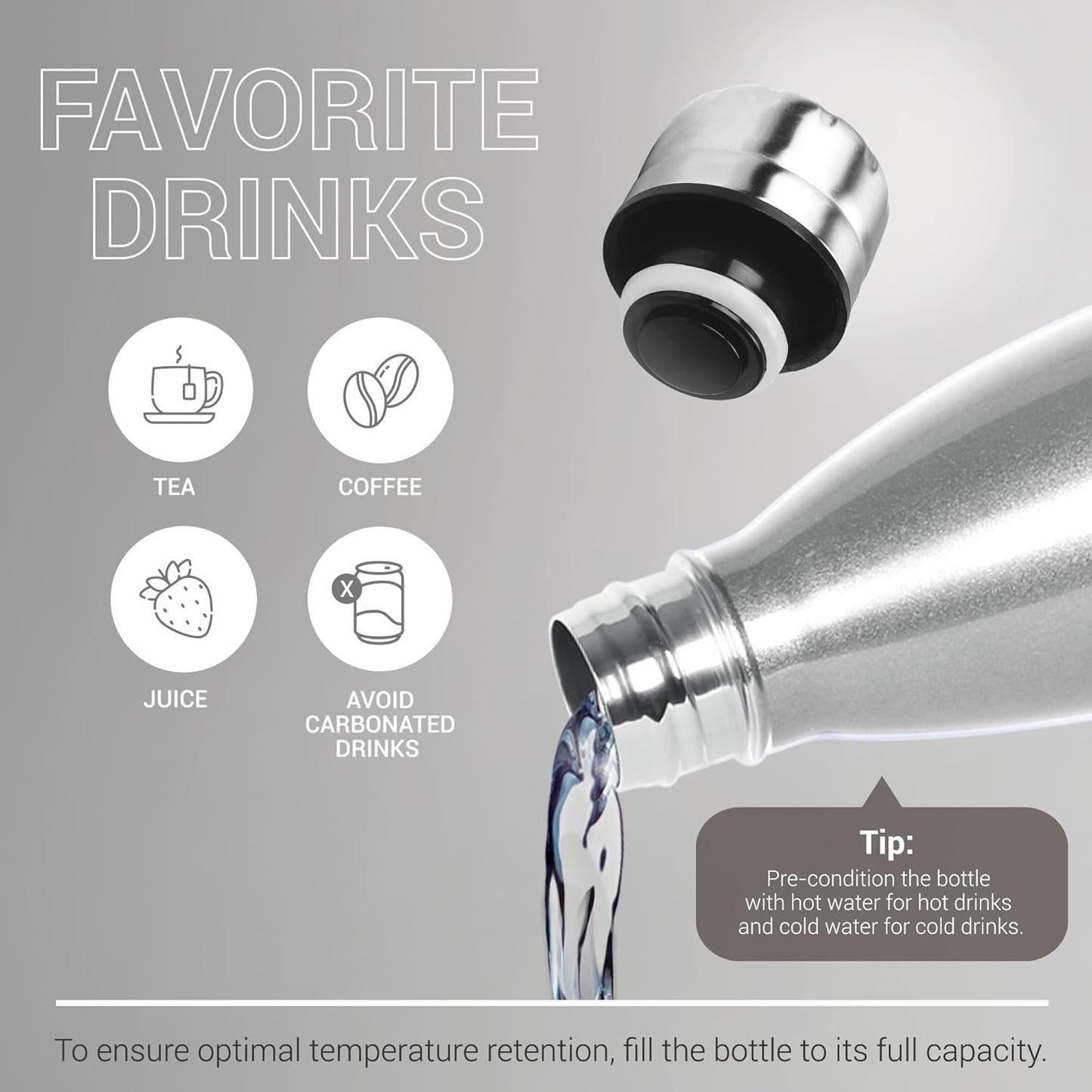 Milton Duo DLX 500 Thermosteel 24 Hours Hot and Cold Water Bottle, 1 Piece, 500 ml, Silver | Leak Proof | Office Bottle | Gym | Home | Kitchen | Hiking | Trekking | Travel Bottle