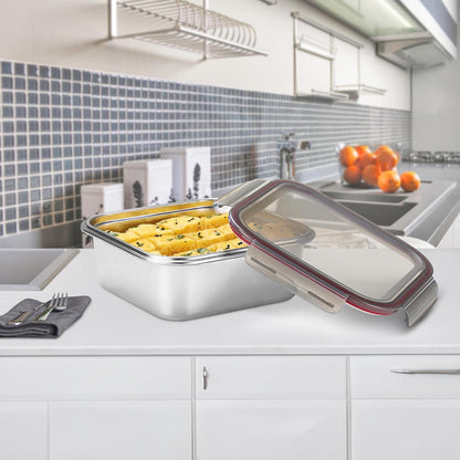 MILTON Modulo Steel Square 2500 Container with lock lid|Airtight & Leakproof|Microwave & Oven safe| Light Weight | School, Office or Picnic use, 2400 ml, Silver