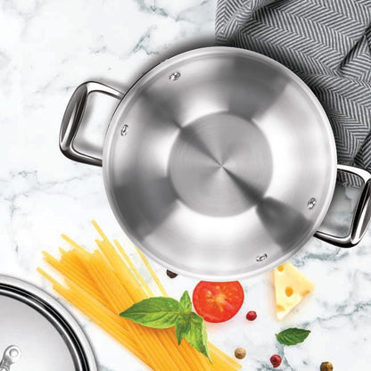 MILTON Pro cook TriPly Stainless Steel 22 cm Kadai with Lid, 2.2 litres, 3 Layer Kadhai for Cooking, Induction Bottom and Gas Stove Ready Cookware, Easy to Clean, 3 Years Warranty