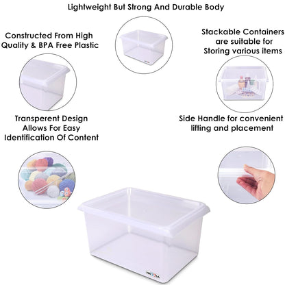 Nayasa Stack N Store Set Of 2 | 5 Ltrs | Plastic Storage Boxes With Lid | Side Handle | Stackable Boxes | Can Be Used For Multipurpose Storage | Strong And Durable Quality | Clear