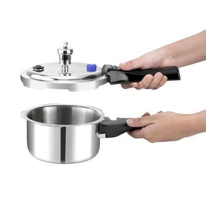 Vinod Triply Steel Pressure Cooker - 1 Litres | Fast & Even Heating, Less Oil Healthy Cooking | Induction & Gas Compatible | Outer Lid Mini Pan