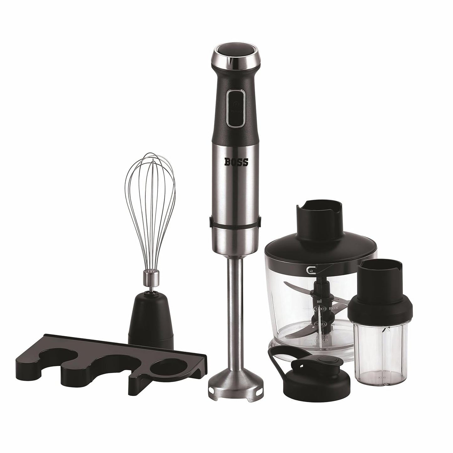 BOSS Stellar Hand Blender 1200 Watts with Chopper, Blender Jar, On to go Bottle Cap| Variable Speed & Turbo Speed Function| Anti-Splash Technology| 2 Year Warranty| Black