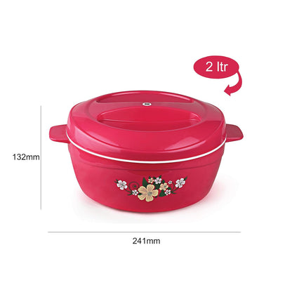 Cello Roti Plus Plastic Floral Casserole with Lid | Locks in the cold & heat for long | Casserole with drip tray | Easy grip lid to open and close | 1.5 L, Pink