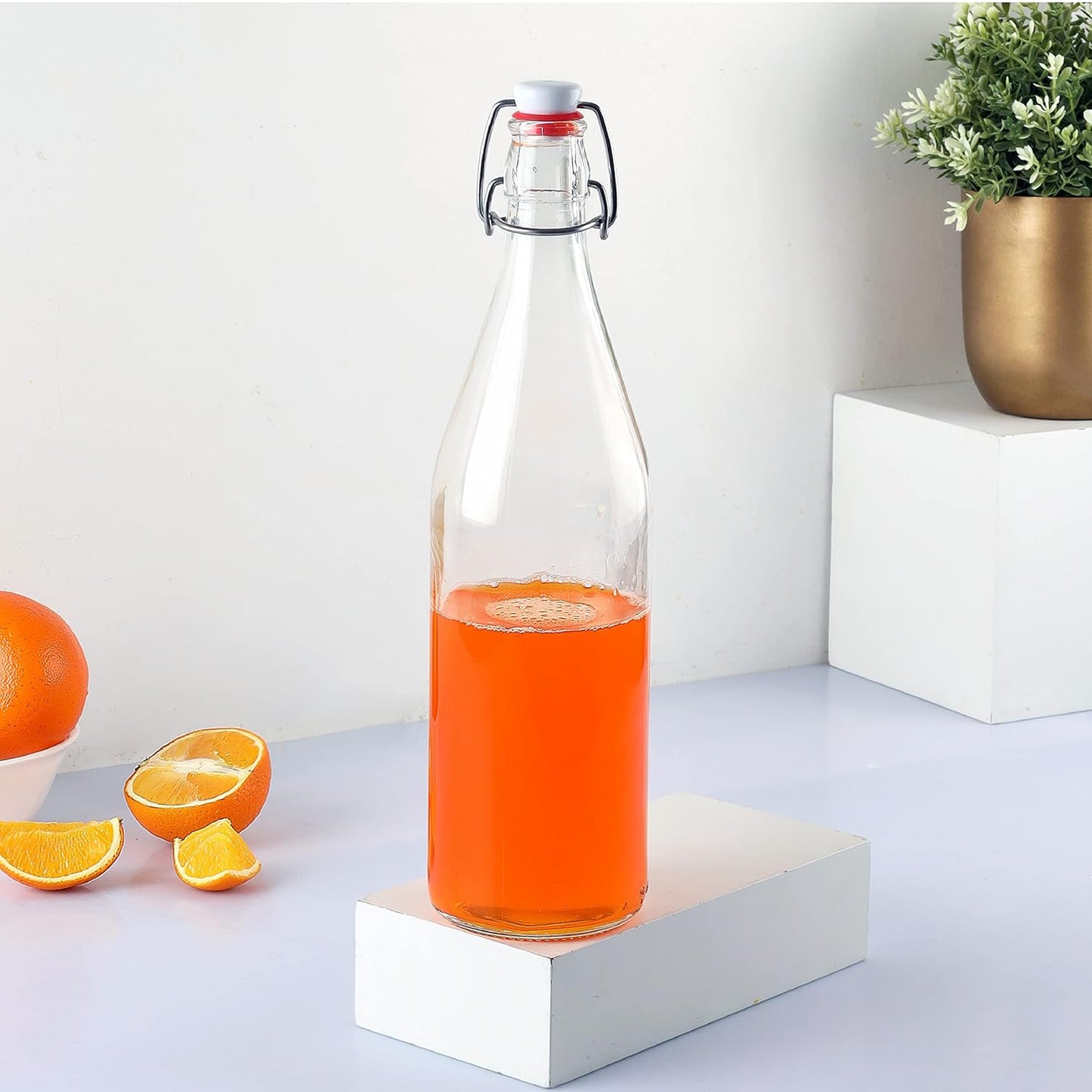 CELLO Aquaria Glass Water Bottle | Freezer Safe & Leakproof Flip Cap | Stylish & Unique Design | Durable & Scratch Proof | 1000ml, Clear