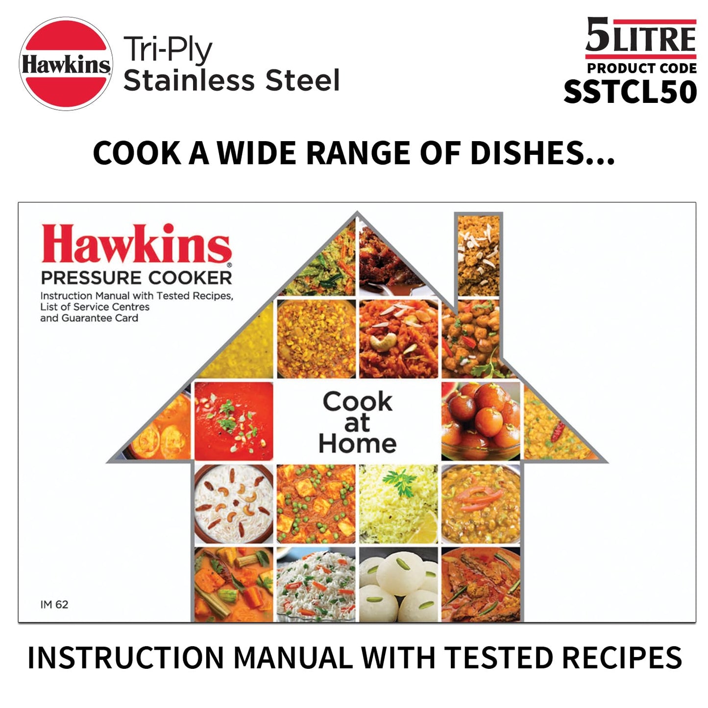 Hawkins Classic 5 Litre Tri-Ply Pressure Cooker, Triply Stainless Steel Inner Lid Cooker, Silver (SSTCL50)
