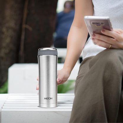 Milton Optima 500 Thermosteel Hot and Cold Flask, 460 ml, Silver | ISI Certified | Vacuum Insulated | Rust Proof | Leak Proof | Tea | Coffee | Juice