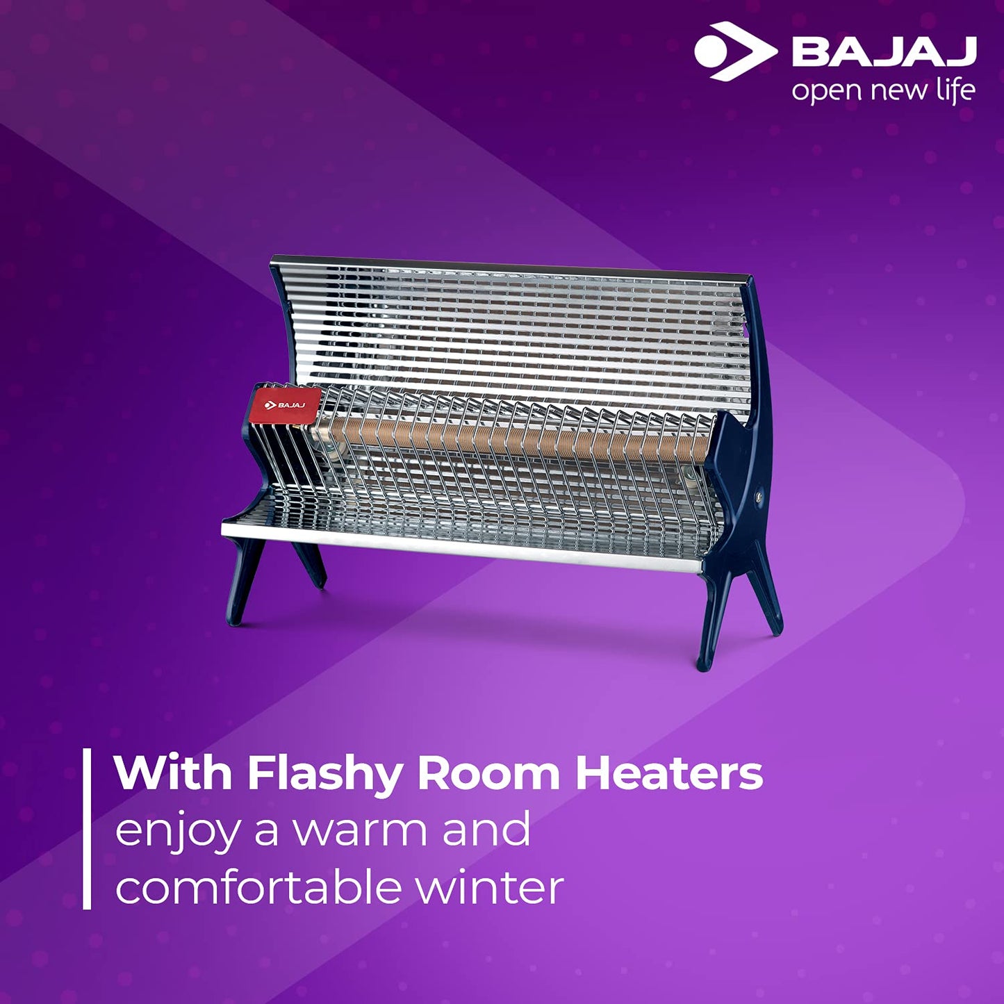 Bajaj Flashy Radiant Room Heater For Home|Stainless Steel Heat Reflector|Nickel Chrome Mesh|Adjustable Thermostat|1000 W Ceramic Heater For Winter|Electric Heater For Room|2-Yr Warranty By Bajaj|Black