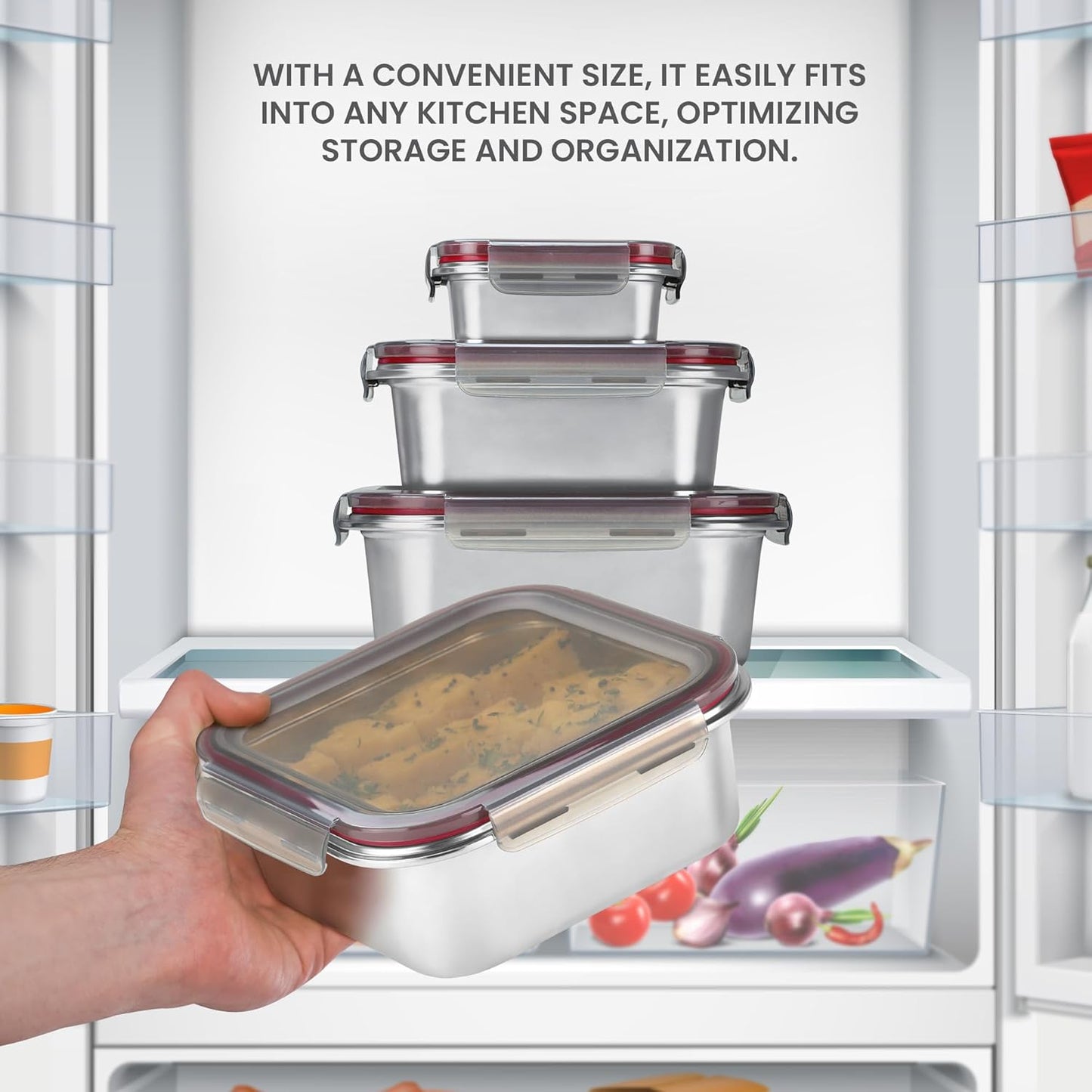 MILTON Modulo Steel Square 2500 Container with lock lid|Airtight & Leakproof|Microwave & Oven safe| Light Weight | School, Office or Picnic use, 2400 ml, Silver