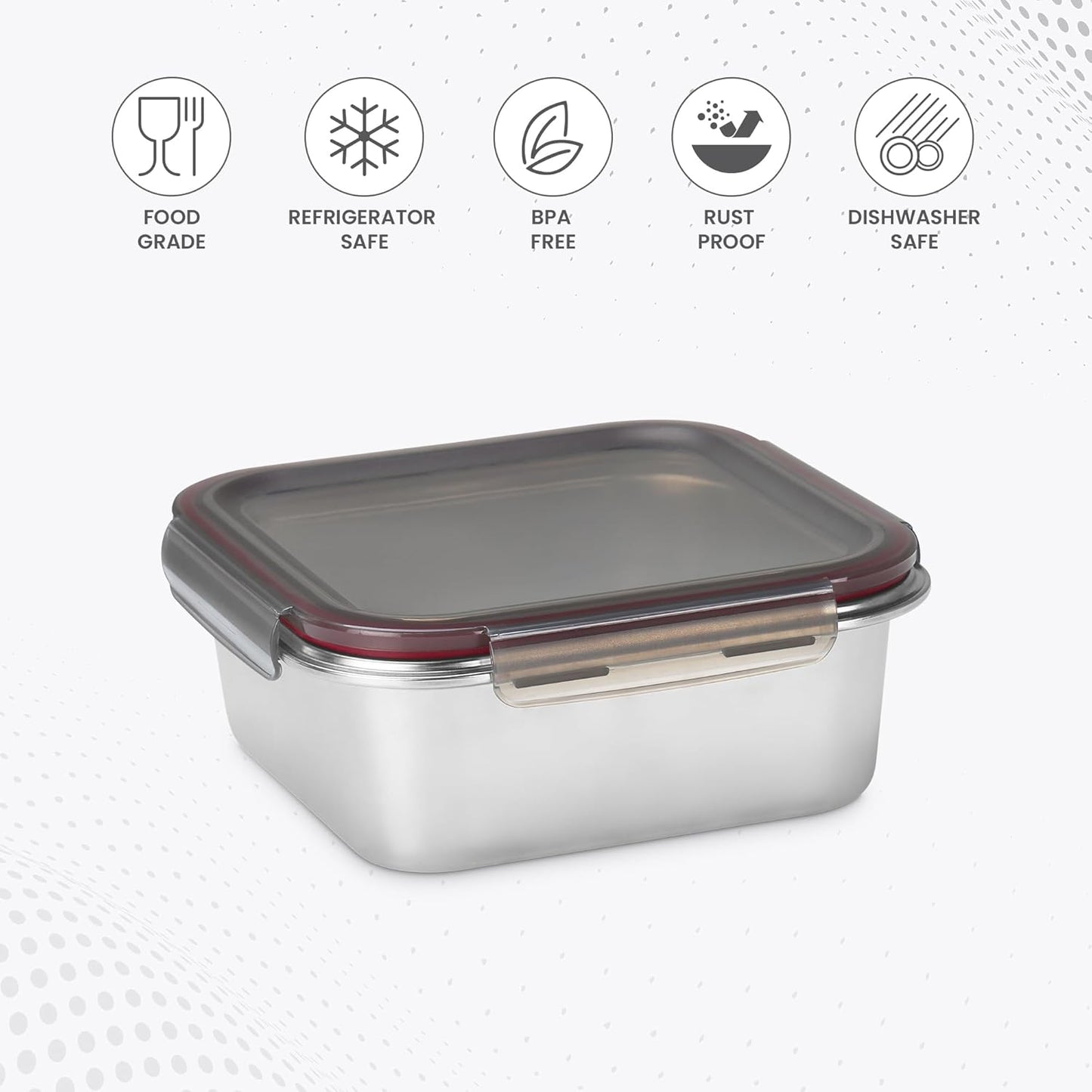 MILTON Modulo Steel Square 850 Container with lock lid|Airtight & Leakproof|Microwave & Oven safe| Light Weight | School, Office or Picnic use, 800 ml, Silver