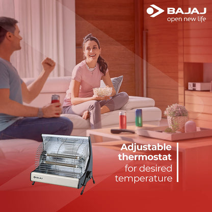 Bajaj Deluxe 2000 Watts Halogen Room Heater | ISI Approved | Adjustable Thermostat | 2 Heat Settings | 2 Yr Warranty