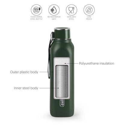 Cello Puro Steel-X Royce 900 | Inner Steel Bottle | PU Insulation | Cold Insulated Bottle | Best Usage for Office/School/College/Gym/Picnic/Home/Fridge | 730ml